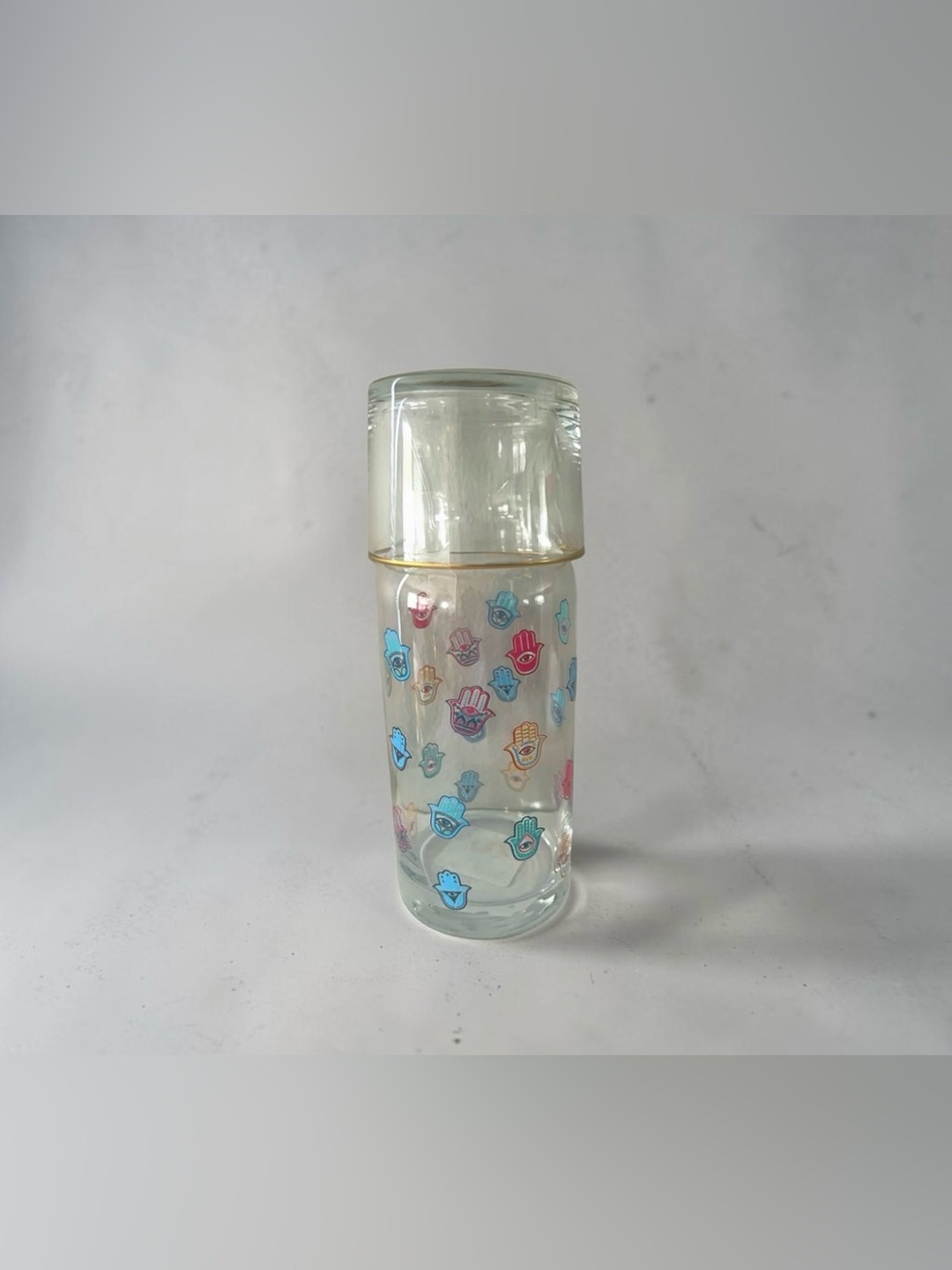Glass Bedside Night Water Carafe with Tumbler Glass 16 oz